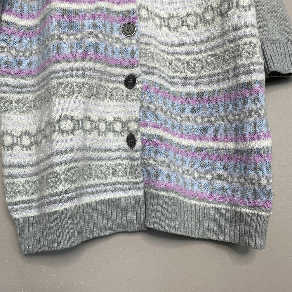 Christopher & Banks‎ Gray Fair isle Long Cardigan Sweater Women's Size L Petite - Picture 4 of 10